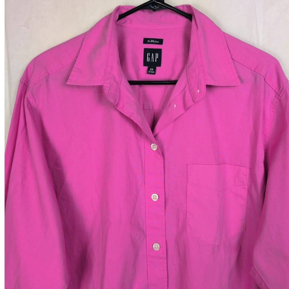 Gap The Big Shirt pink button up top Size XS Oversized Classic Preppy Colorful - Picture 4 of 7